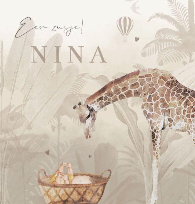 Geboortekaartje neutraal jungle giraf Nina