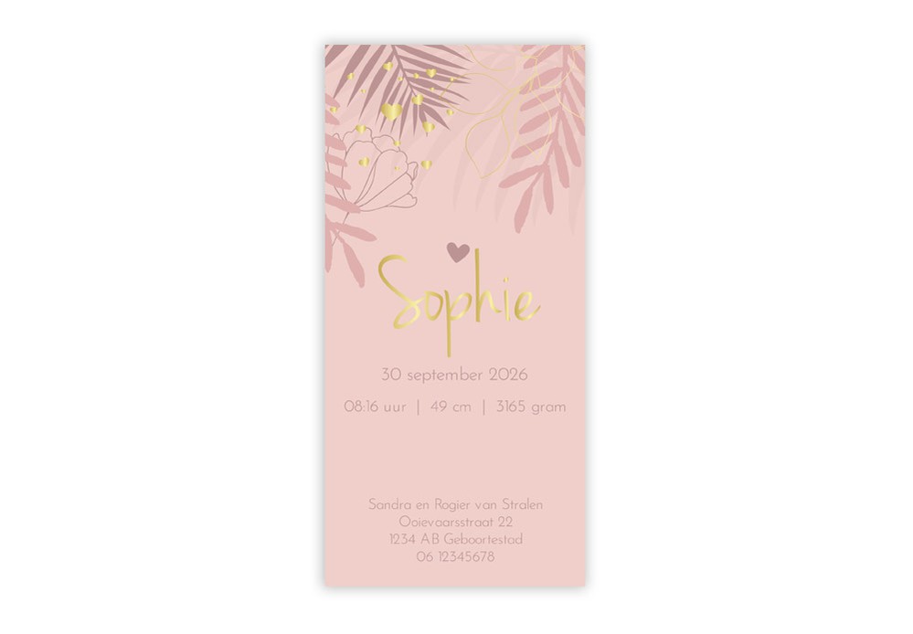 Geboortekaartje meisje botanical roze Sophie