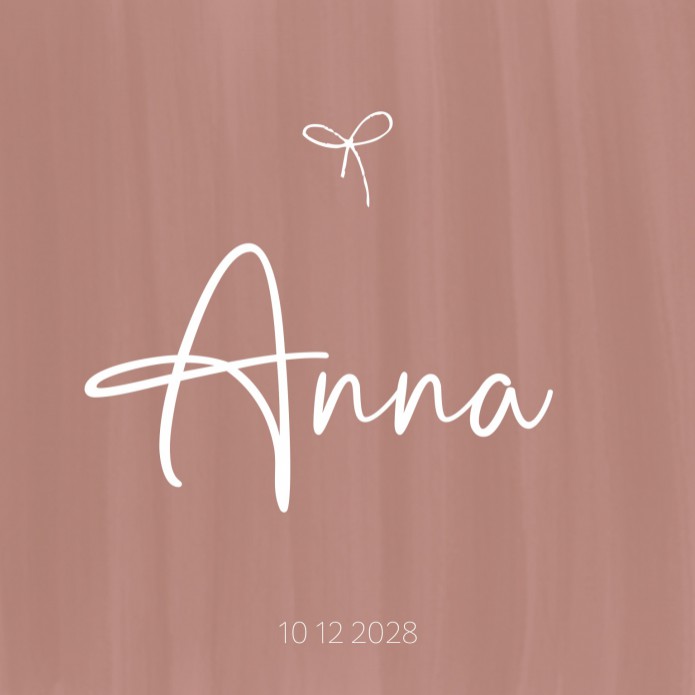 Geboortekaartje meisje watercolour roze strik Anna