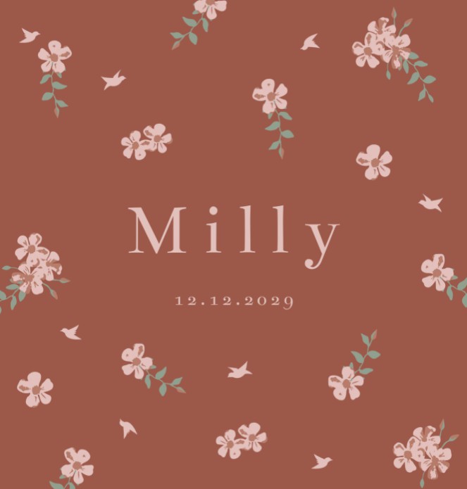 Geboortekaartje meisje bloemen Milly