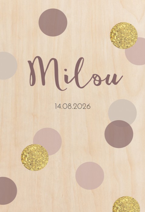 Geboortekaartje confetti Milou - op écht hout