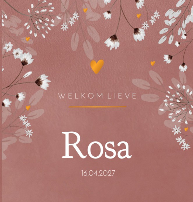 Geboortekaartje dochter floral folie Rosa