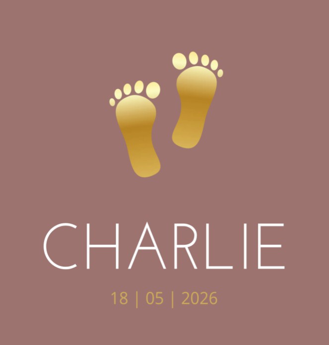 Geboortekaartje voetjes goud roze Charlie