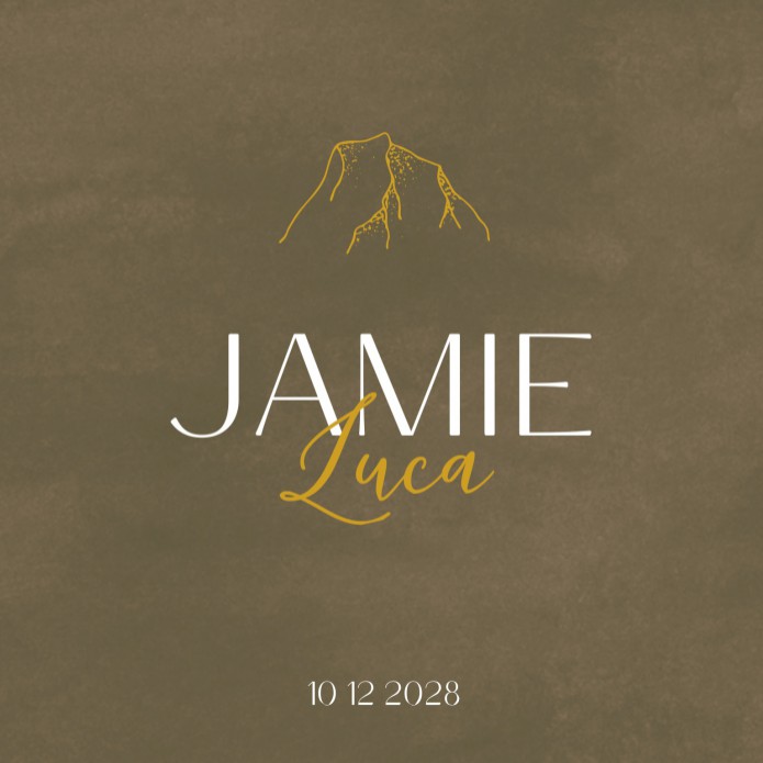 Geboortekaartje jongen terra met gouden berg Jamie Luca