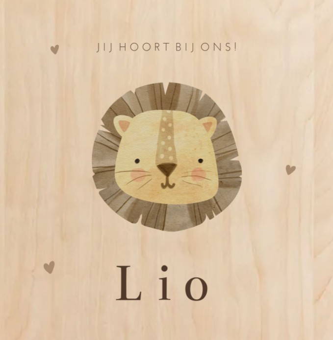 Geboortekaartje jongen leeuw hout Lio