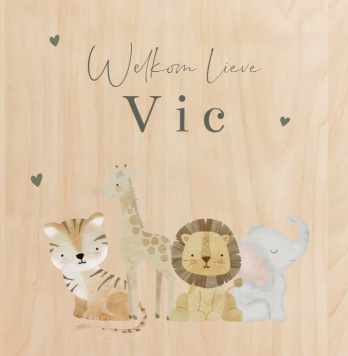 Geboortekaartje jongen dieren hout Vic