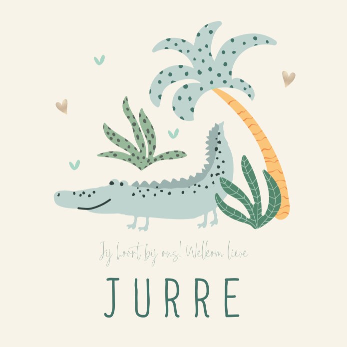 Geboortekaartje jongen krokodil Jurre