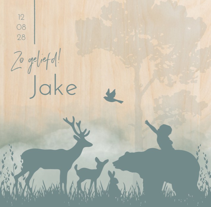 Geboortekaartje jongen silhouette bosdieren hout Jake