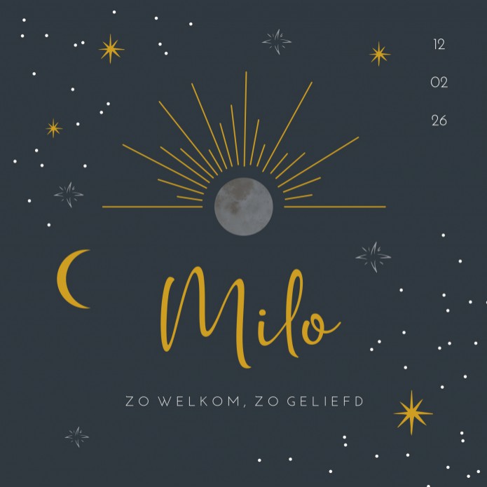 Geboortekaartje jongen donkerblauw maan en sterren Milo