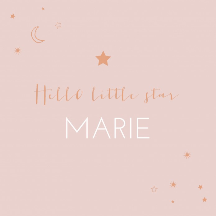 Geboortekaartje roze met sterren en maan Marie - rosegoudfolie optioneel