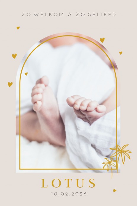 Geboortekaartje meisje beige foto Lotus