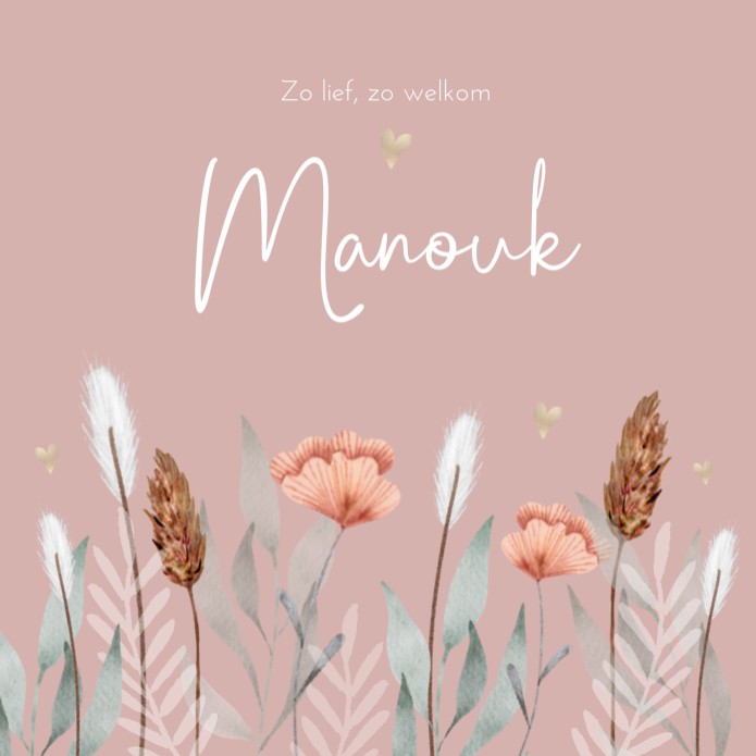 Geboortekaartje meisje bloemen Manouk