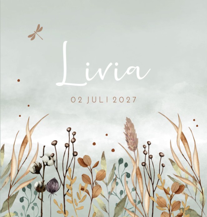 Geboortekaartje meisje botanical bloemen groen Livia