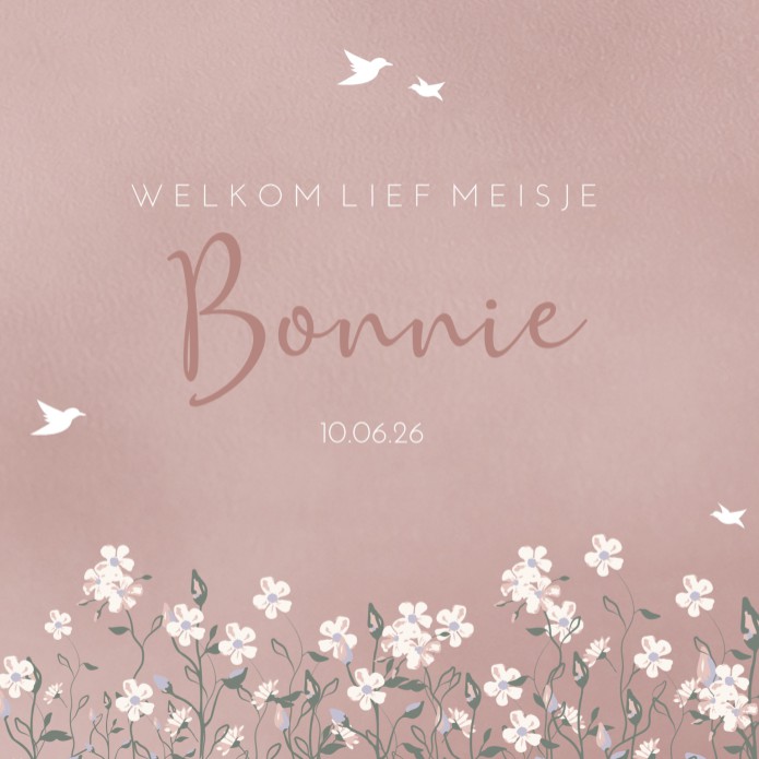 Geboortekaartje meisje Prénatal roze bloemen Bonnie