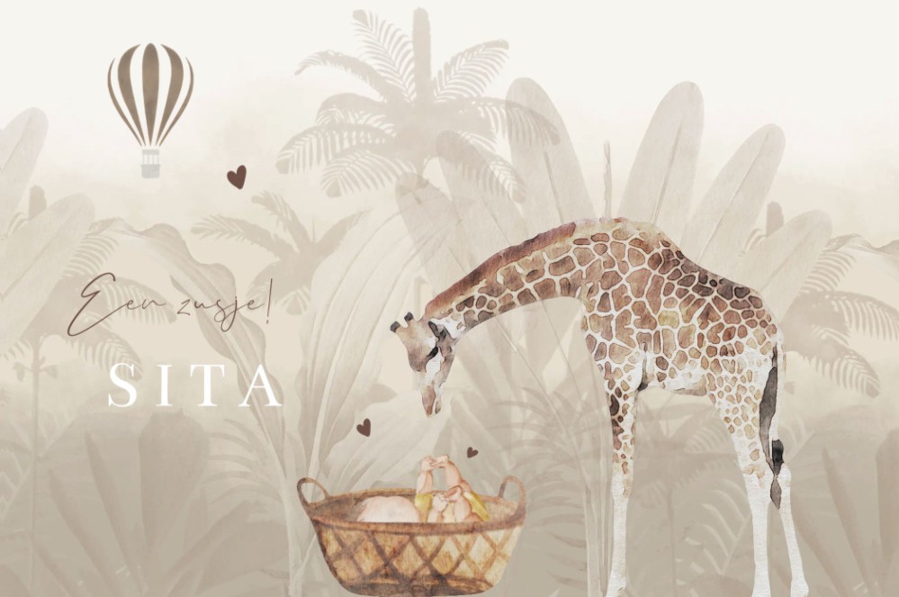 Geboortekaartje neutraal jungle giraf Sita