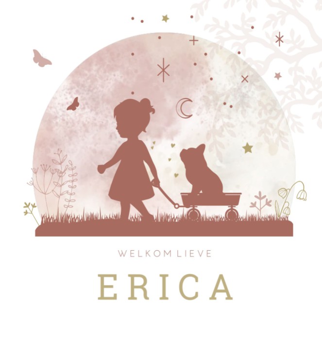 Geboortekaartje meisje silhouette bulldog Erica