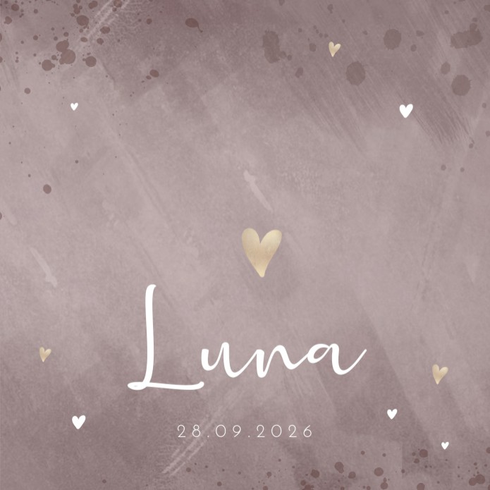 Geboortekaartje meisje betonlook hartjes Luna