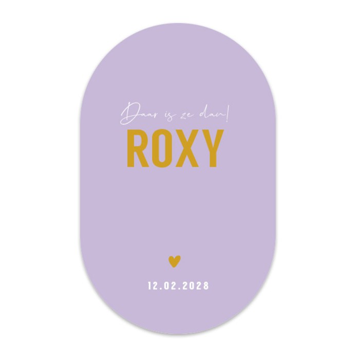 Ovaal geboortekaartje vrolijke kleuren Roxy