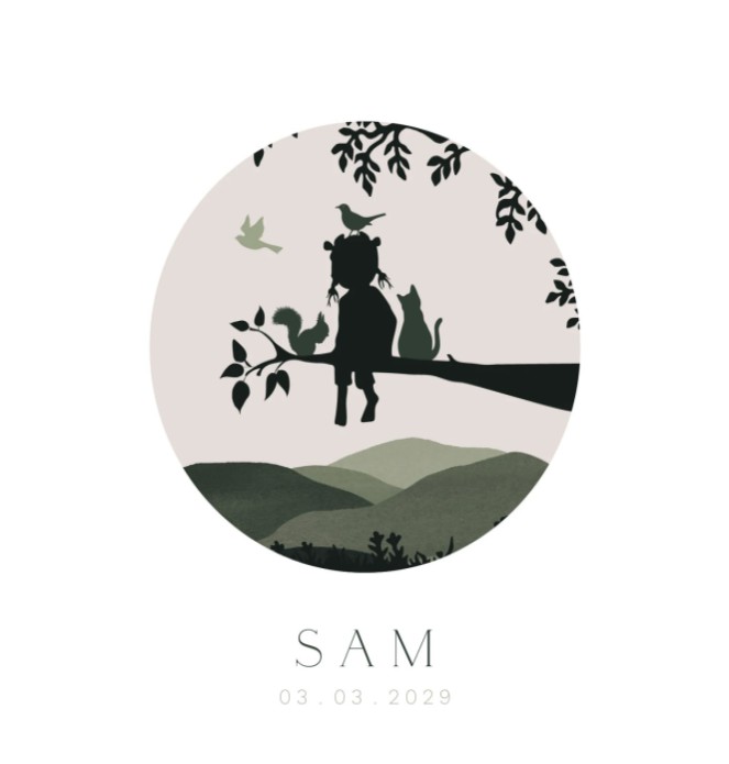 Geboortekaartje meisje silhouet natuur Sam