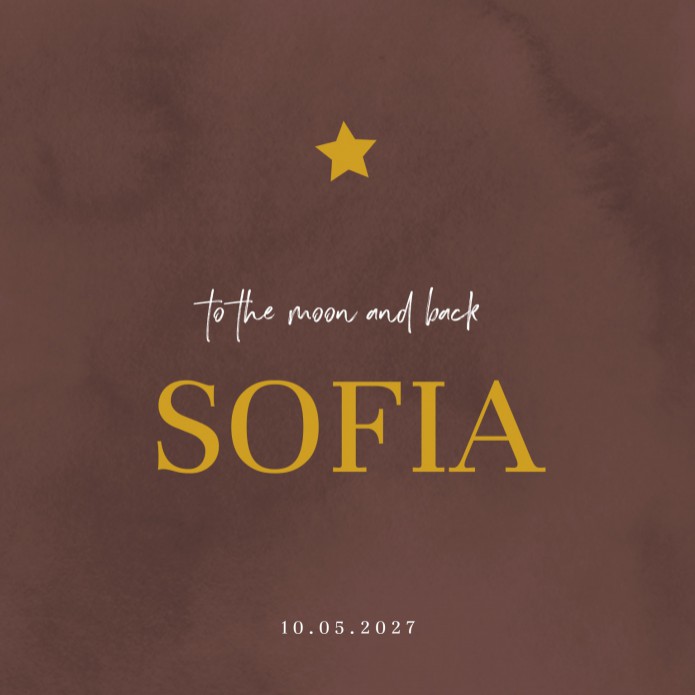 Geboortekaartje meisje donkerrood met gouden ster Sofia