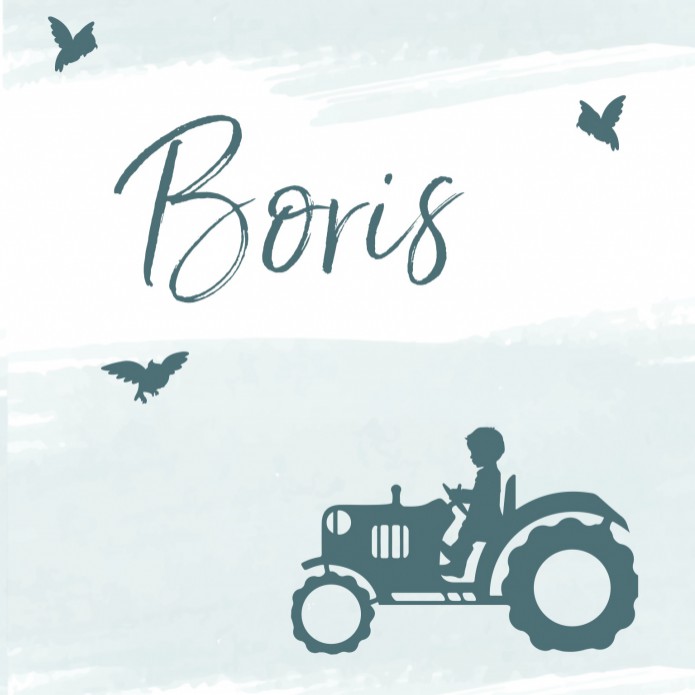 Geboortekaartje silhouette tractor watercolour Boris
