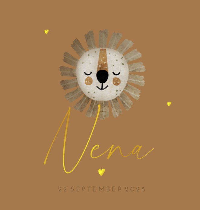 Geboortekaartje unisex leeuw goudfolie Nena