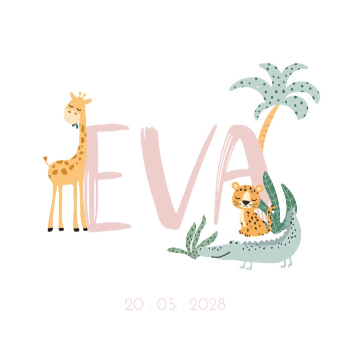 Geboortekaartje unisex jungledieren Eva