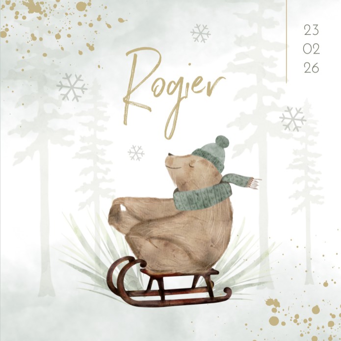 Geboortekaartje neutraal bos beer Rogier