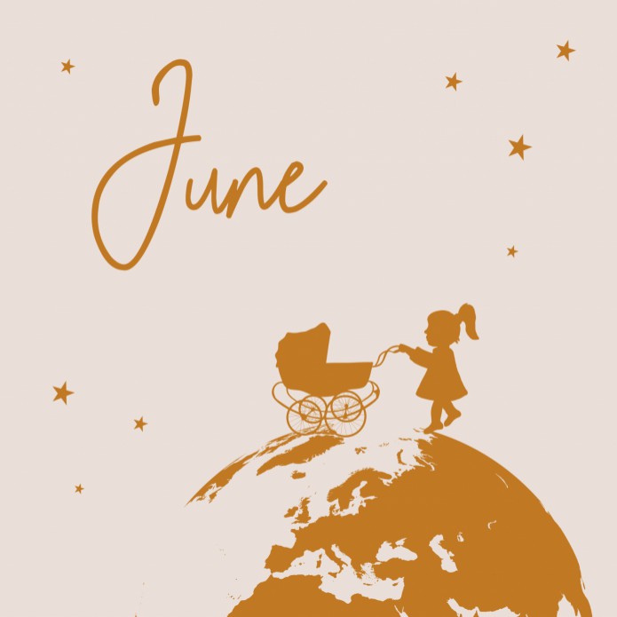 Geboortekaartje meisje zusje silhouette wereld June - koperfolie optioneel