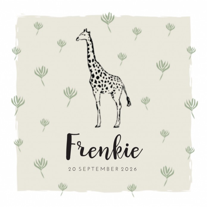Geboortekaartje wilde dieren giraffe Frenkie