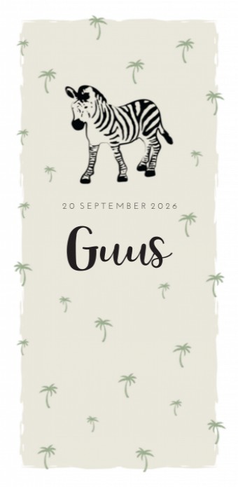 Geboortekaartje wilde dieren zebra Guus