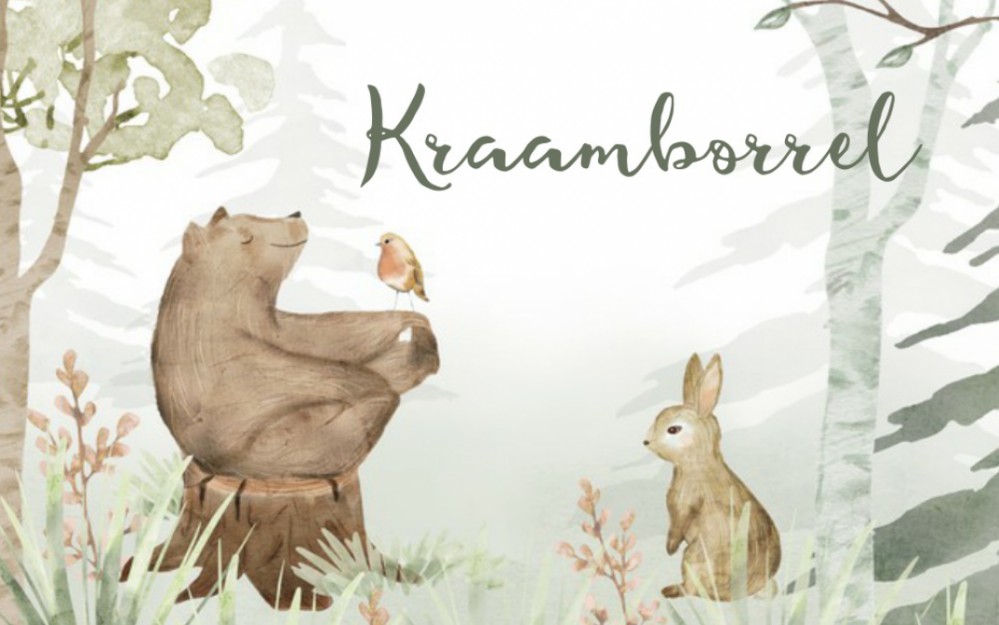 Kraamfeest uitnodiging dieren in het bos aquarel beer