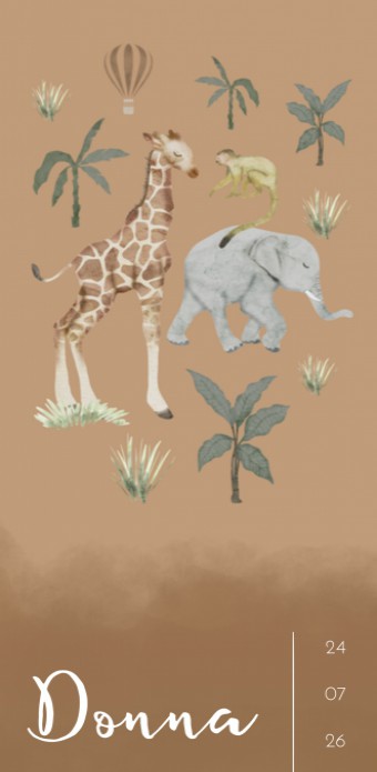 Geboortekaartje meisje groen aap giraf olifant Donna