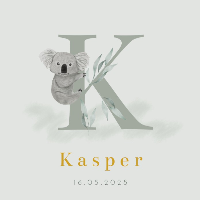 Geboortekaartje jongen koala initiaal Kasper