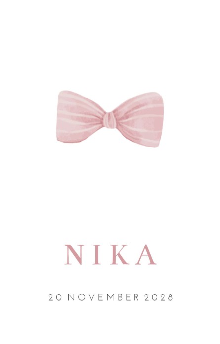 Geboortekaartje meisje roze strik Nika
