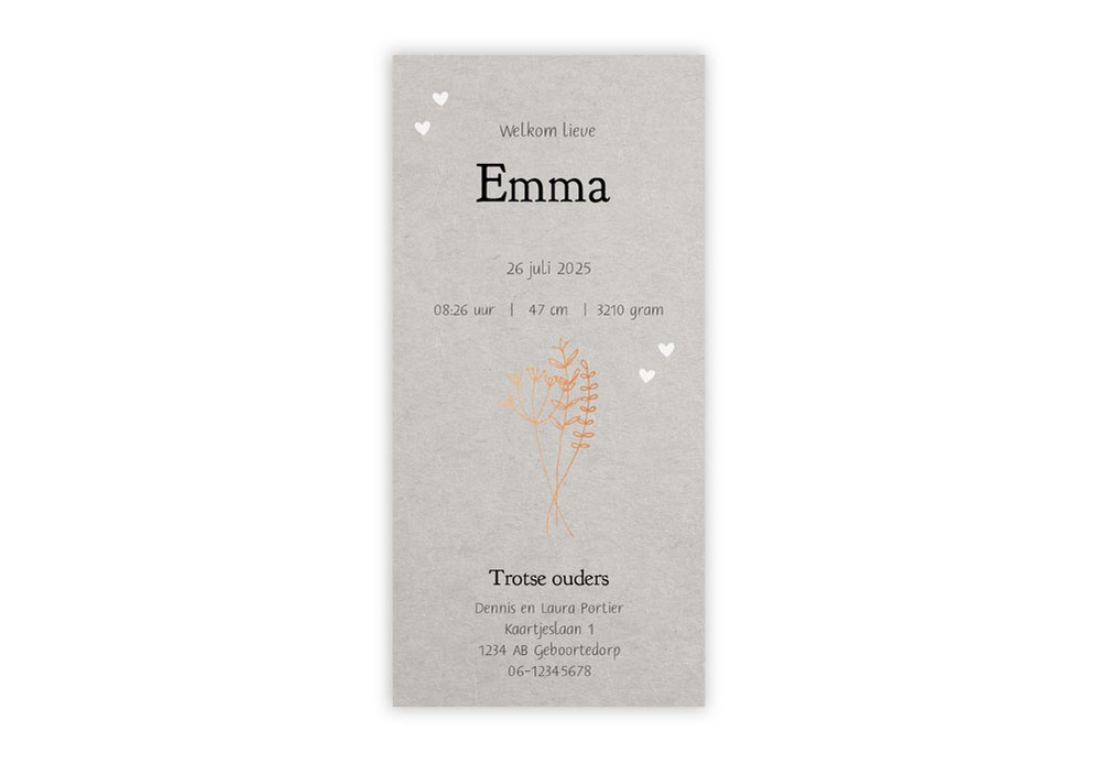 Geboortekaartje takje Emma - koperfolie optioneel