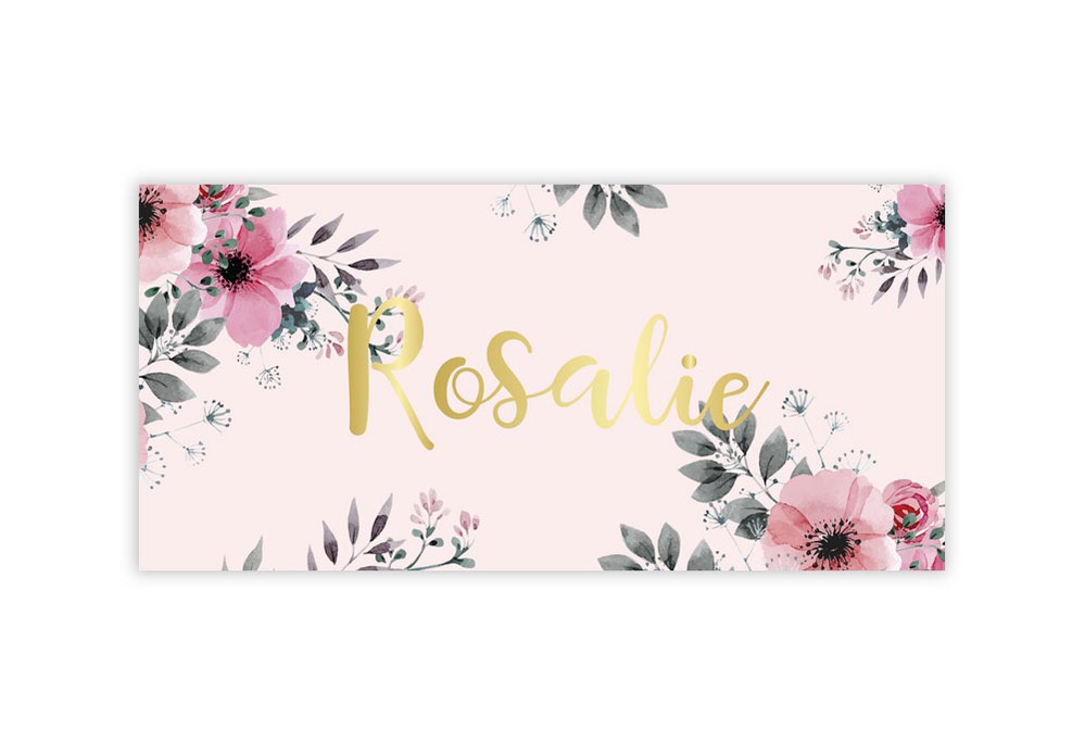 Geboortekaartje roze bloemen Rosalie - goudfolie optioneel