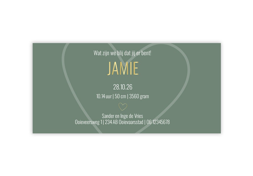Geboortekaartje neutraal groot hart Jamie