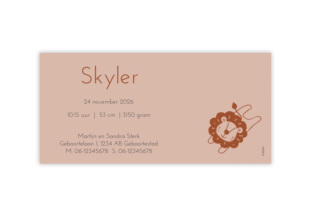 Geboortekaartje leeuw Skyler - goudfolie optioneel