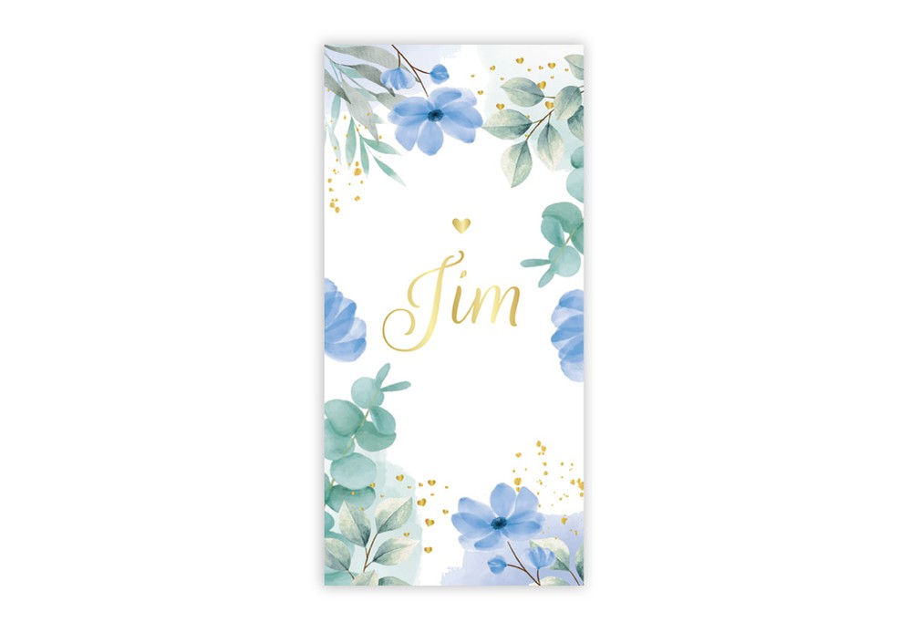 Geboortekaartje blauwe bloemen aquarel Jim - goudfolie optioneel