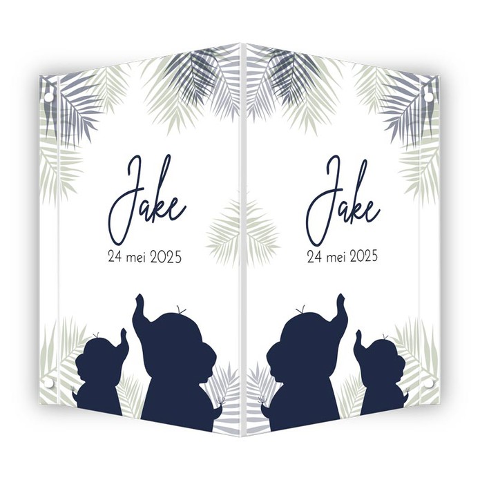 Geboortebord dieren olifanten silhouette donkerblauw Jake