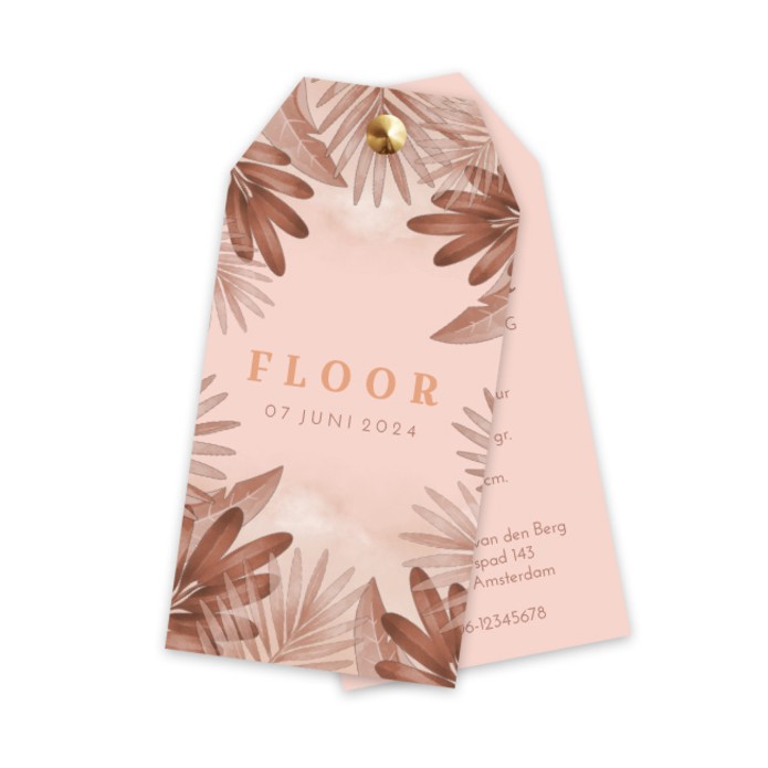 Geboortekaartje label meisje roze botanical Floor