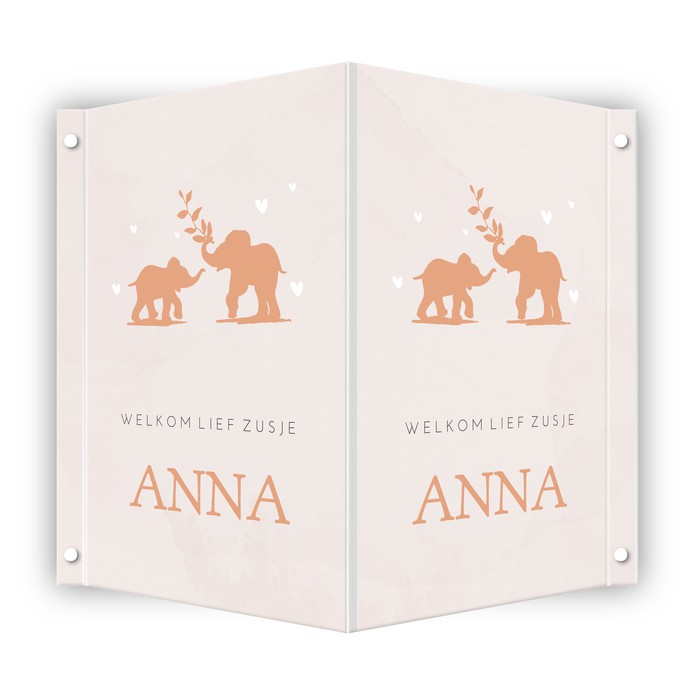 Geboortebord Prénatal meisje roze silhouette olifant Anna