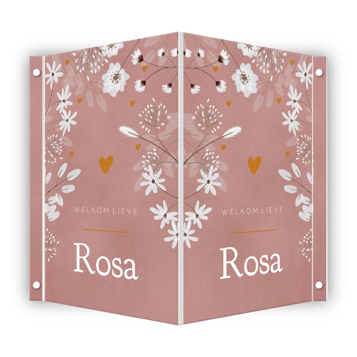 Geboortebord dochter floral roze Rosa