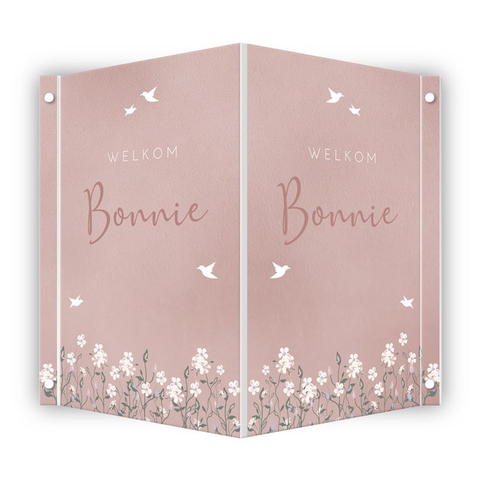 Geboortebord Prénatal roze velvet met bloemen Bonnie