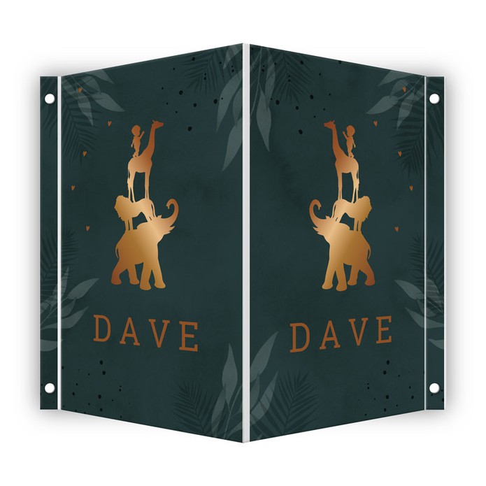 Geboortebord jungle dieren silhouette in koperlook Dave