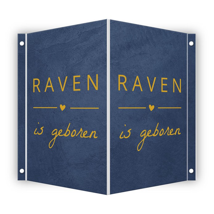 Geboortebord jongen minimalistisch blauw goud betonlook hartje Raven