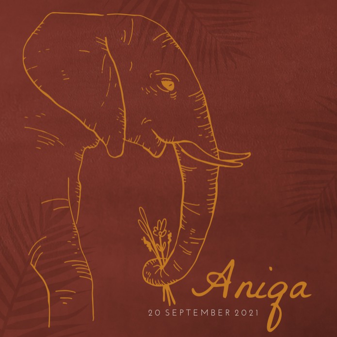 Geboortekaartje olifant rood koperfolie Aniqa voor