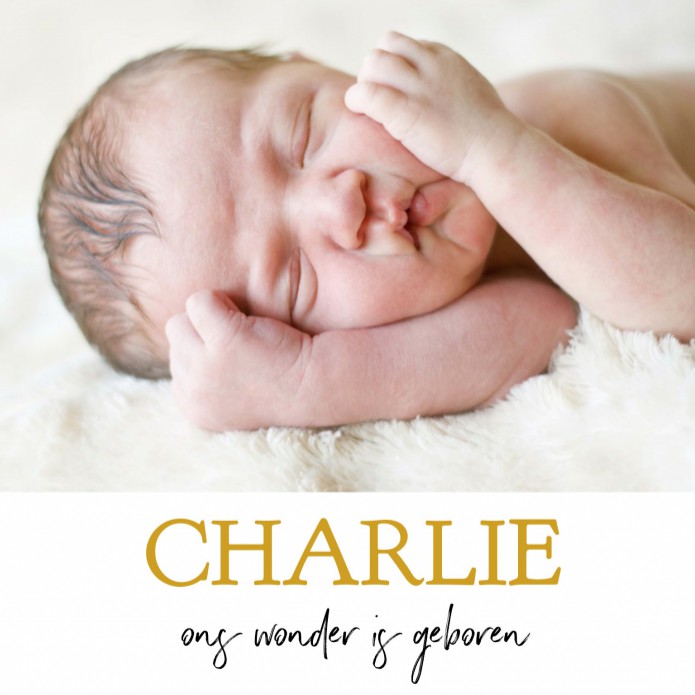 Geboortekaartje foto met goudfolie Charlie voor