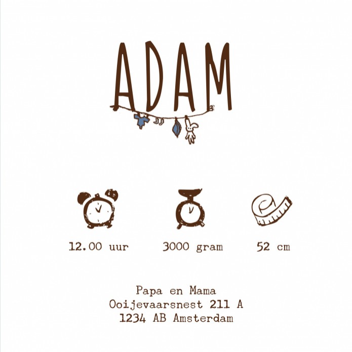 Geboortekaartje huizen Adam binnen
